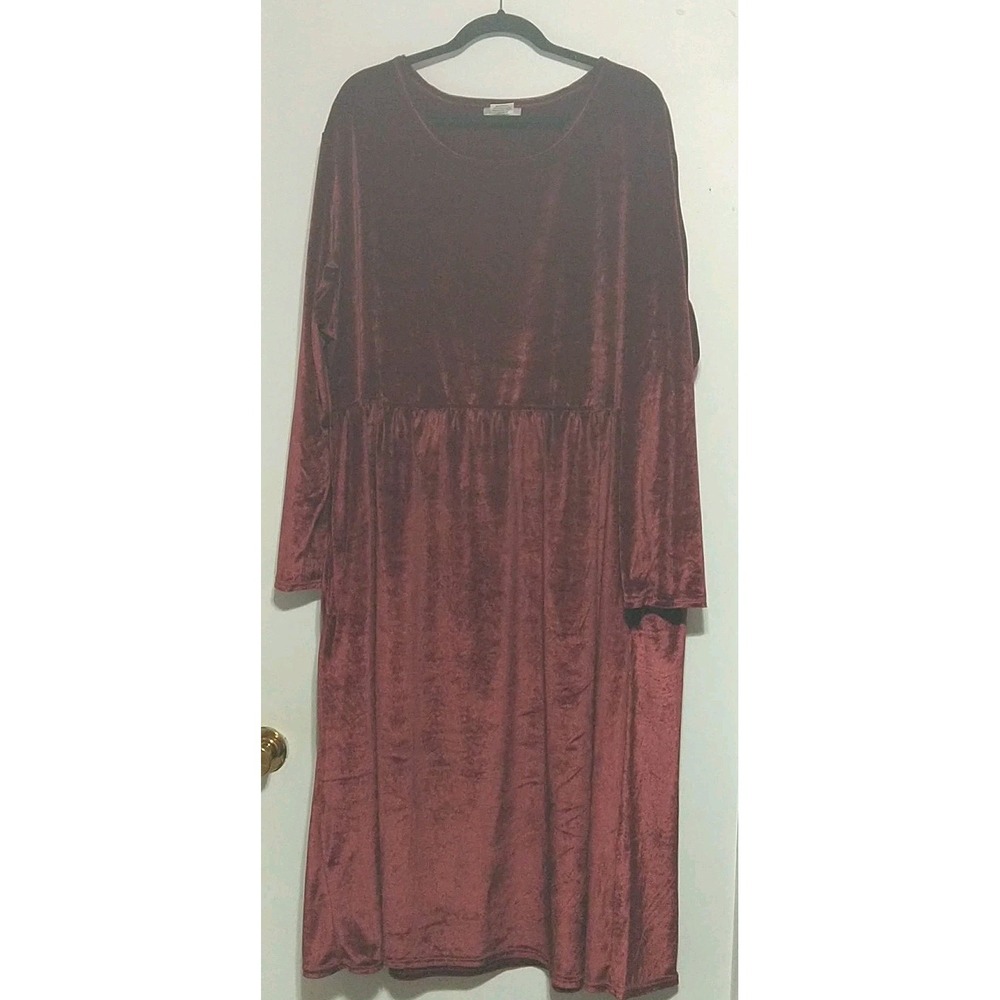 CW Classics Maxi Dress Ladies 4X Copper Velour Luxury Long Sleev Stretch Pockets